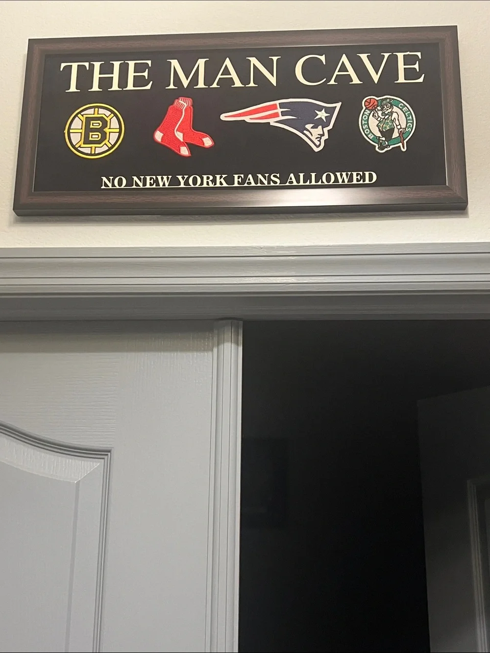 The Man Cave Wall Sign - Black, Cream & Brown. Boston Sports